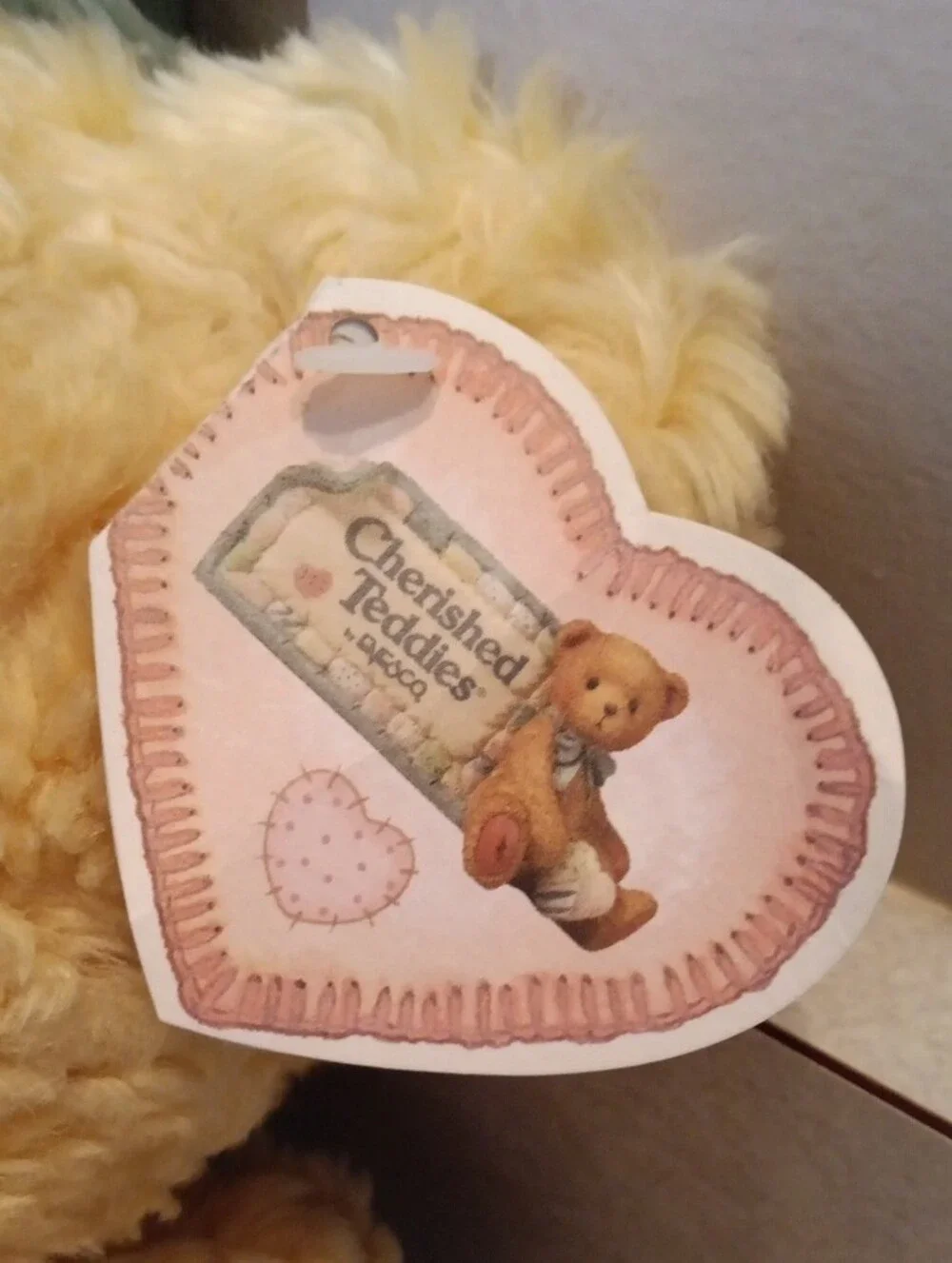 Cherished Teddies Beige Bear with Mint Bow and Heart Patch